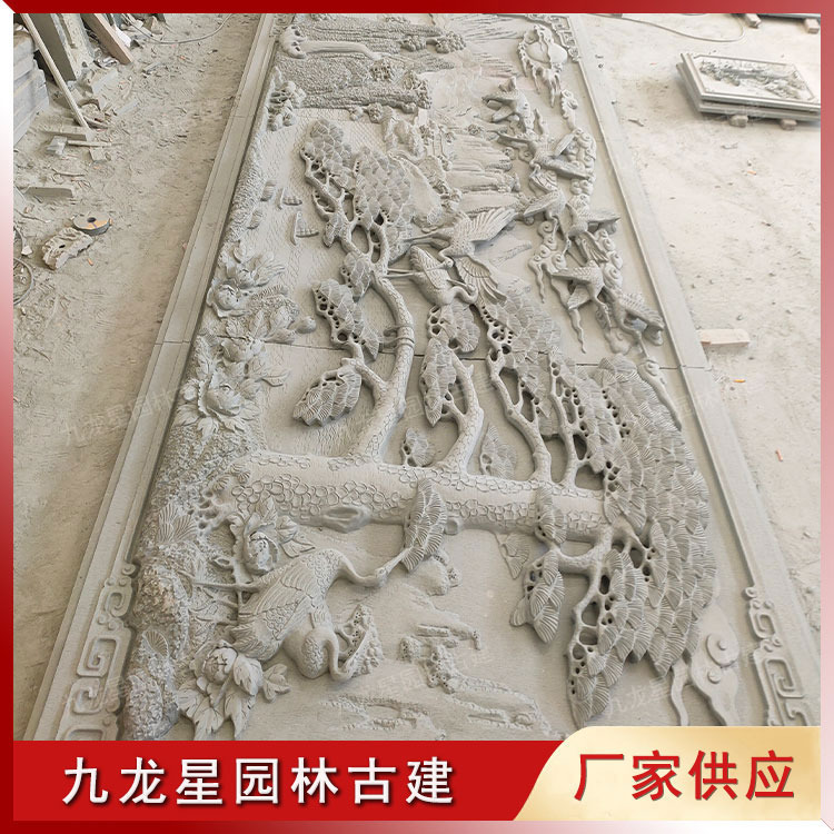 松鶴浮雕石雕壁畫(huà)